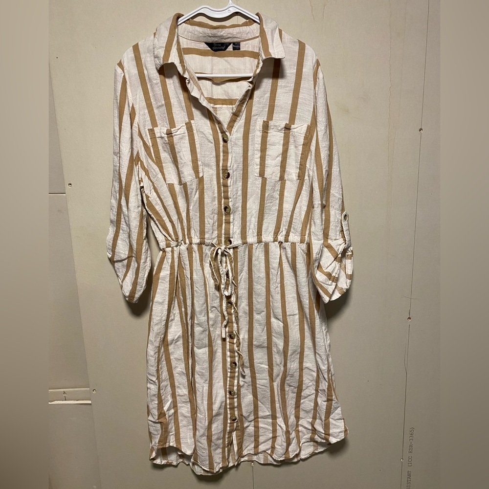 Mlle Gabrielle White and Tan Striped Midi Dress